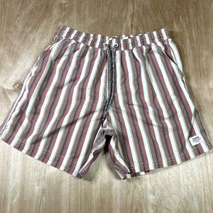 Katin Mens Brown & Tan Striped Lined Drawstring Swim Shorts Size Large